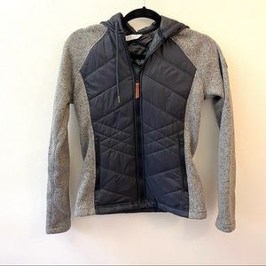 Alpine Design black puffer jacket with sweater knit sleeves and hood size XS